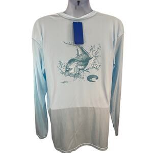 Costa Light Blue Long Sleeve Shirt Size 2XL Fish Graphic UPF 50+ Camping